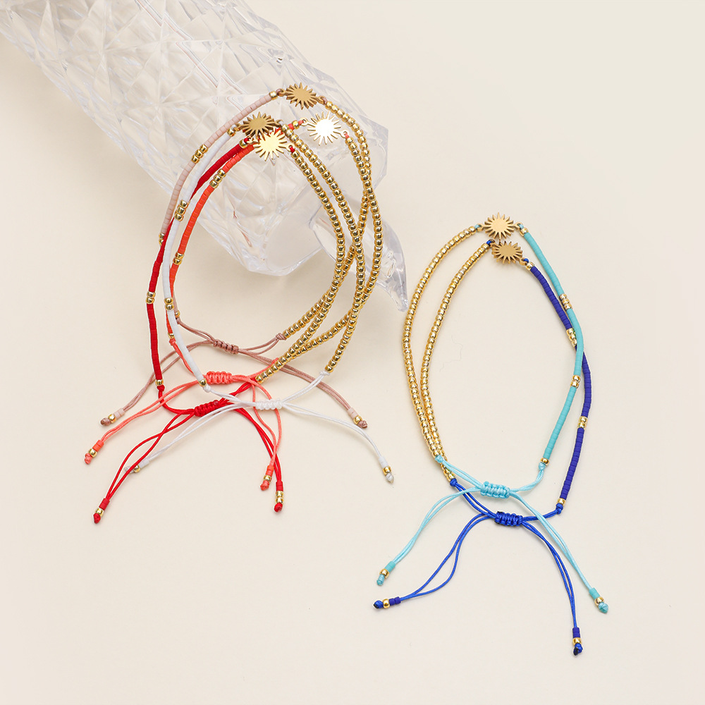 Women's Gender Bohemian Sun Glass Seed Bead Rope Wholesale Drawstring Bracelets