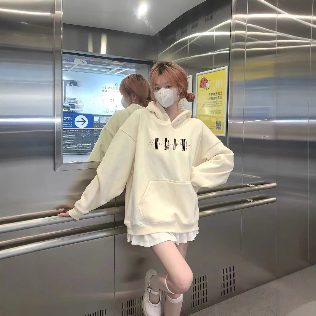 MEDM KASS 패션 브랜드 가을 후드 스웨터 남녀 미국 스트리트 커플의 느슨한 캐주얼 탑