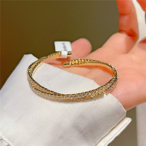 Luxury Modern Cross Bracelet Set with Full Diamond Plated 14K Gold Zirconia Ring Elegant Jewelry for Women Wholesale J301 