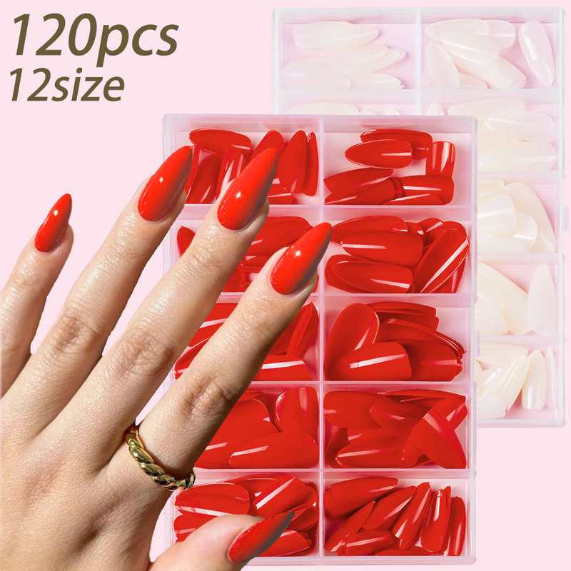 120 Pieces Boxed Red Water Drop Wearable Nails High-End Ins Style Fingernails Milky White White Long Pointed Nails