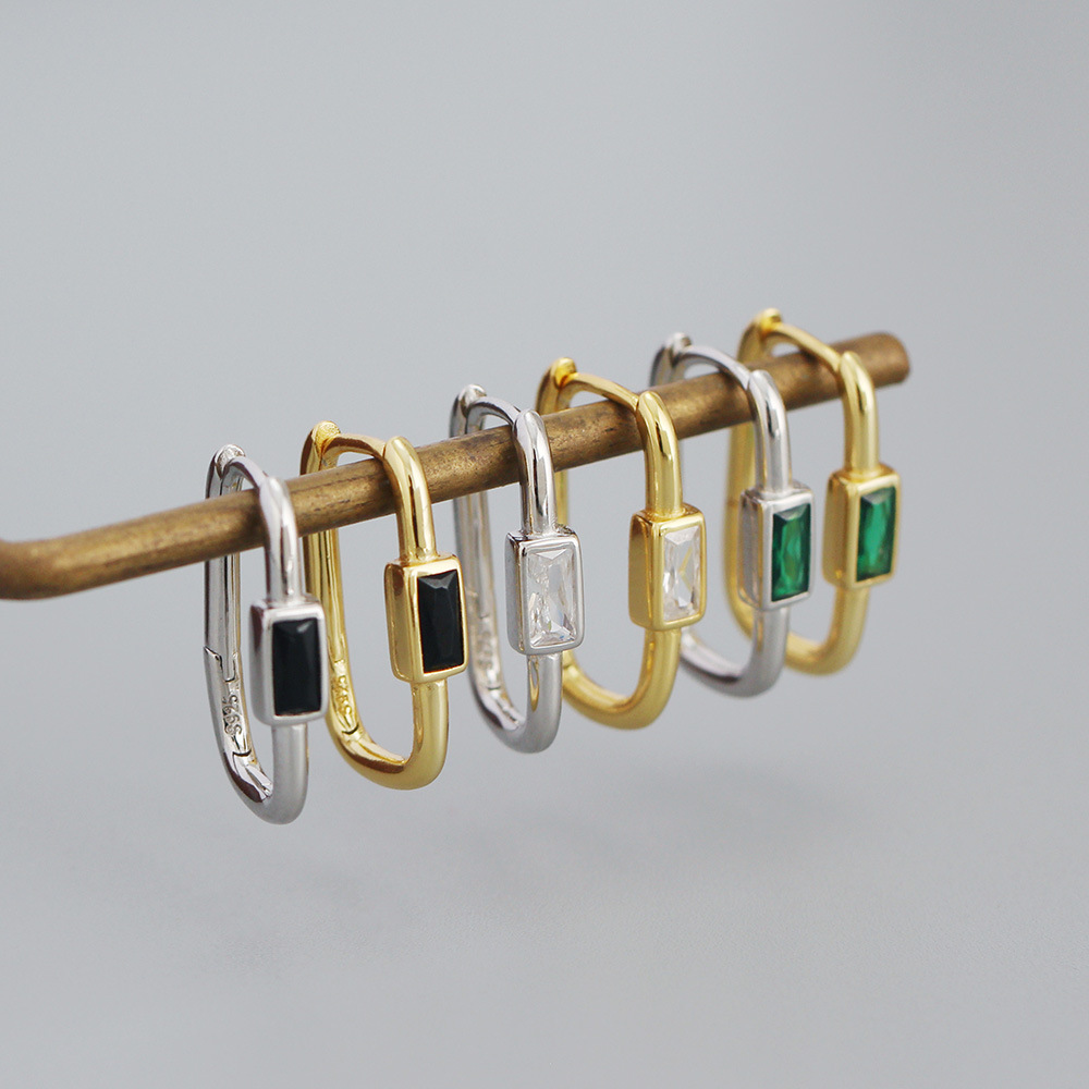 18K Real Gold Plated, Platinum Plated Plating Material Zircon Inlay Material Earrings Classification 925 Sterling Silver Zircon Square Earrings