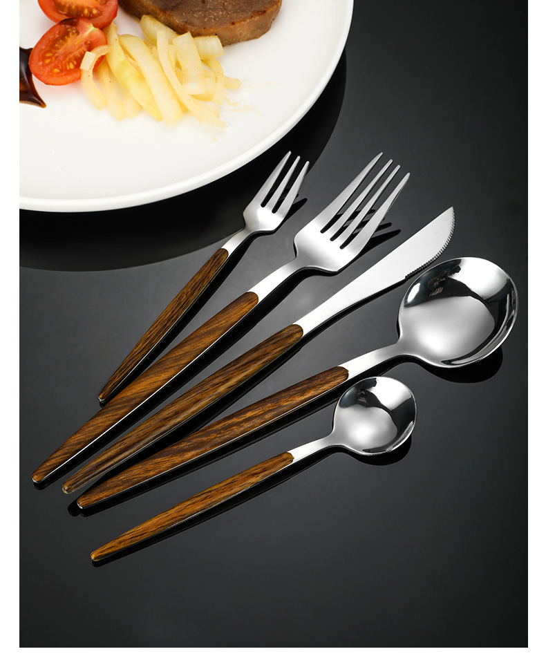 跨境木纹葡萄牙西餐刀 创意日式西餐刀叉勺子不锈钢餐具礼盒套装详情19