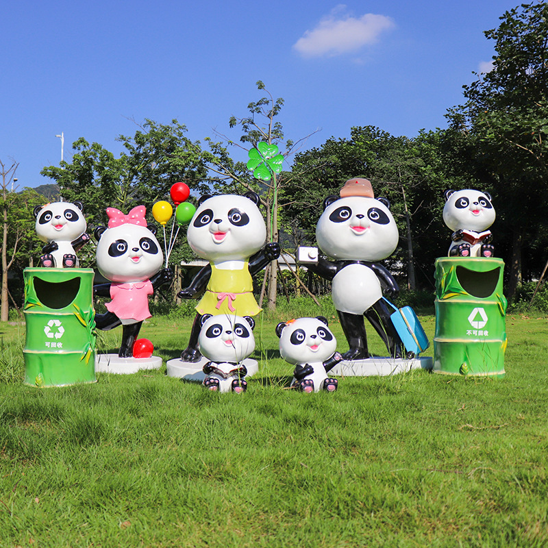Glass fiber reinforced plastic outdoor panda sculpture scenic spot photo playing cartoon trash can environmental protection beautiful Chen animal decoration ornaments