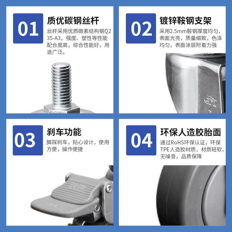 Rueda Galvanizada de TPE 571-57 3-6 Pulgadas Giratoria con Freno y Tornillo image 6
