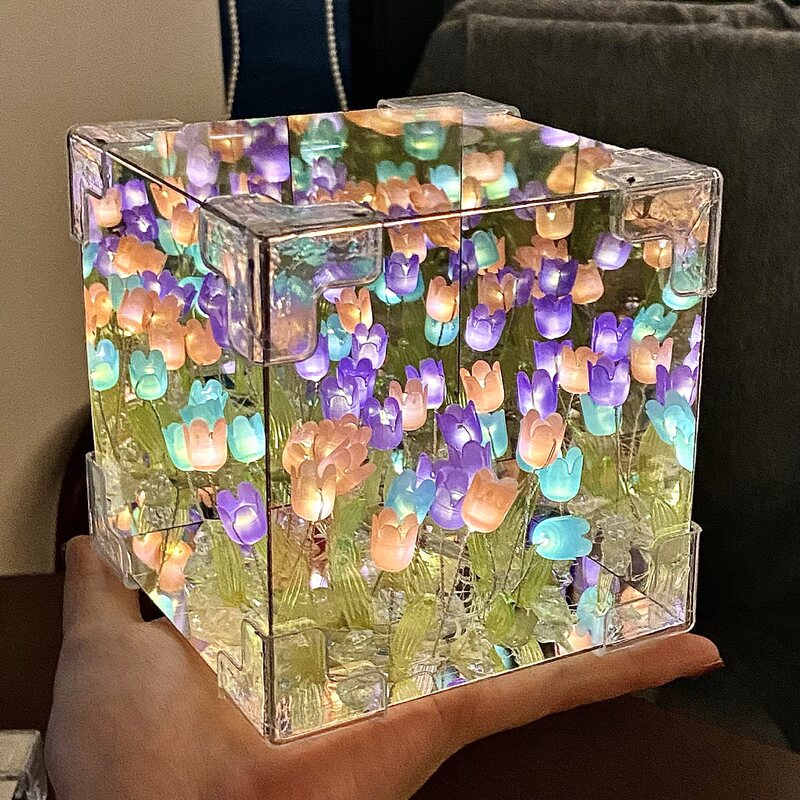 创意礼品蛋糕郁金香玫瑰花束diy小夜灯女生生日手工礼物礼盒摆件|undefined