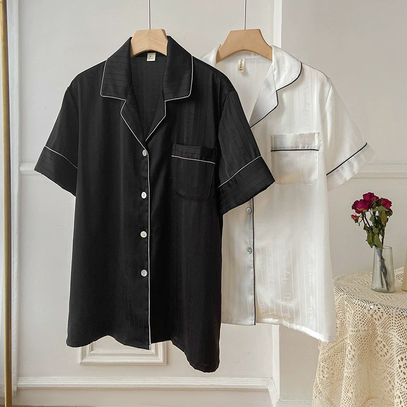 Маленькая Красная книга рекомендует для пар пижамы женские ледяные шелковые атласные шорты с коротким рукавом мужские полосатые интернет популярные домашние костюмы