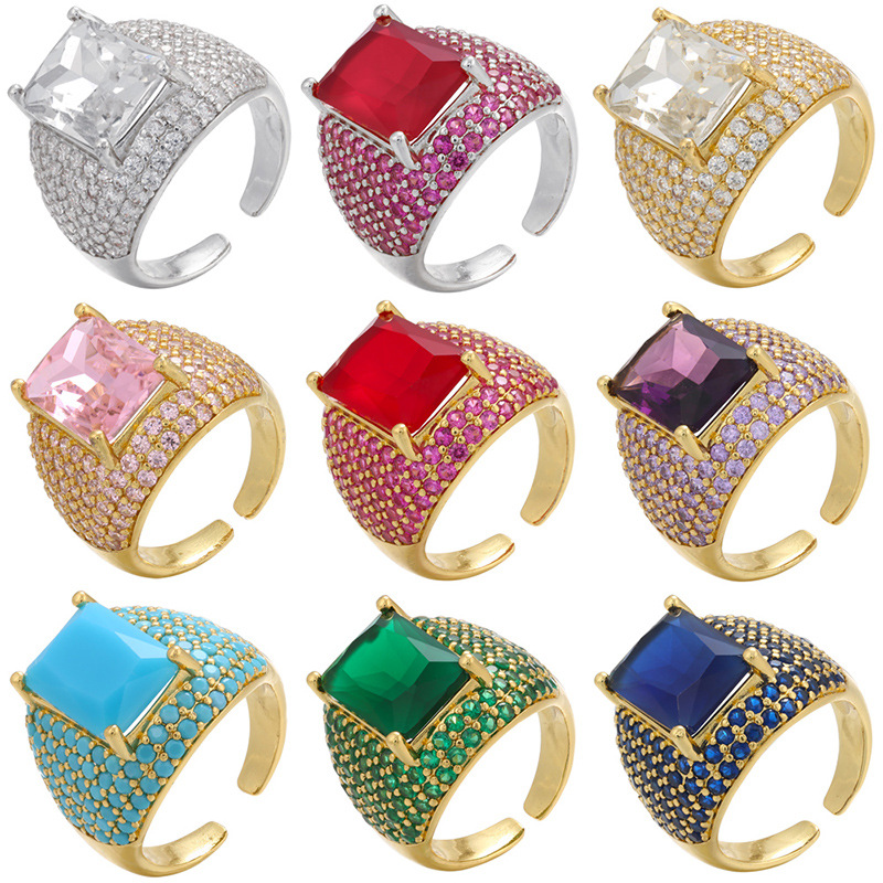 8g Weight Zircon Inlay Material Festival Occasion Copper Material Geometric Pattern Women'S Gender Plating Design Fashion Style White, Purple, Green, Gold Color Copper Plating Geometric Zircon Copper Rings 无