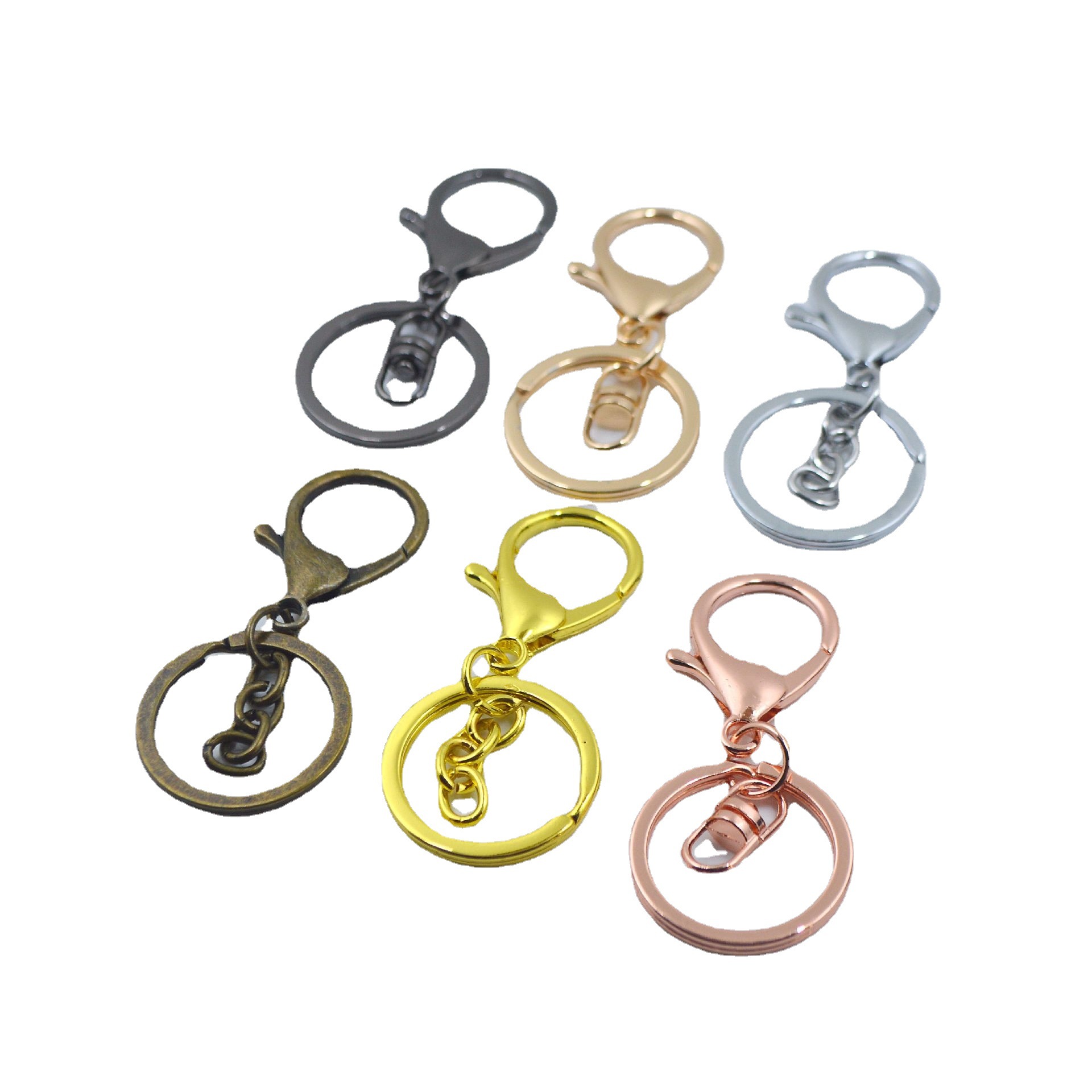 厂家直供30mm金属钥匙扣电镀封铀三件套 8字龙虾扣DIY服饰配件