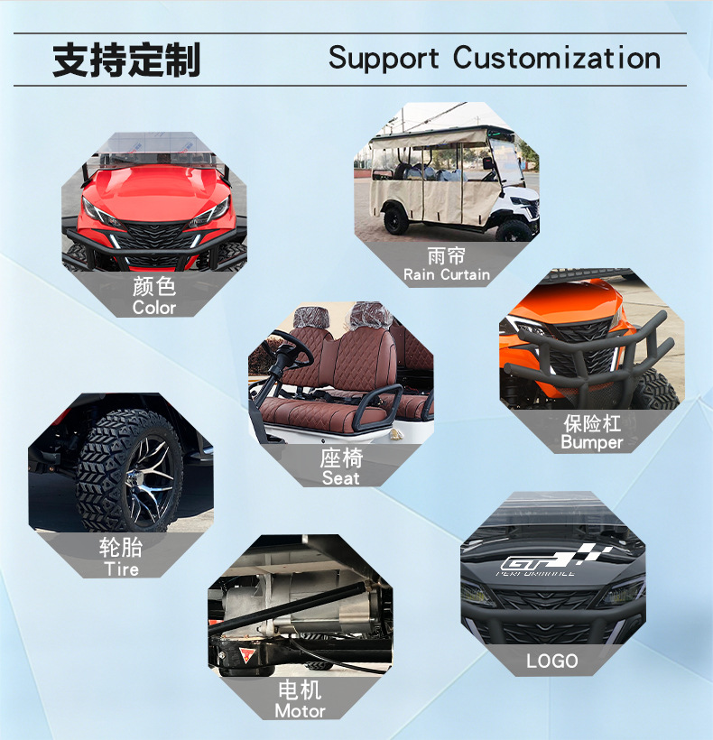 Golf Carts for Export: 6-Seater, 8-Seater Tourist Sightseeing Carts for Golf Courses and Hotels, Electric Golf Carts