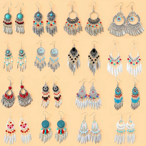 Cross-Border Bohemian Earrings, Personalized Tassel Retro Xizang-Style Earrings, Ethnic Style Yunnan Vacation Travel Accessories