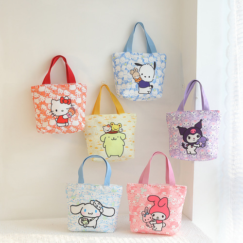Japanese style cute multi-head series cartoon canvas hand storage bag outing tote bag lunch bag lunch box bag