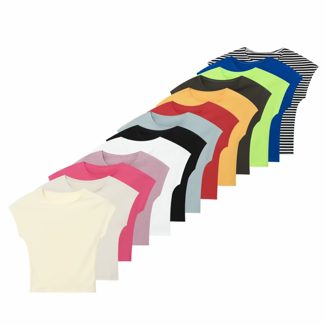 Z European and American Amazon Wholesale 2025 New Summer Women's Multi-Color Slim Fit Micro-Elastic Sleeveless Design Tops T-Shirts