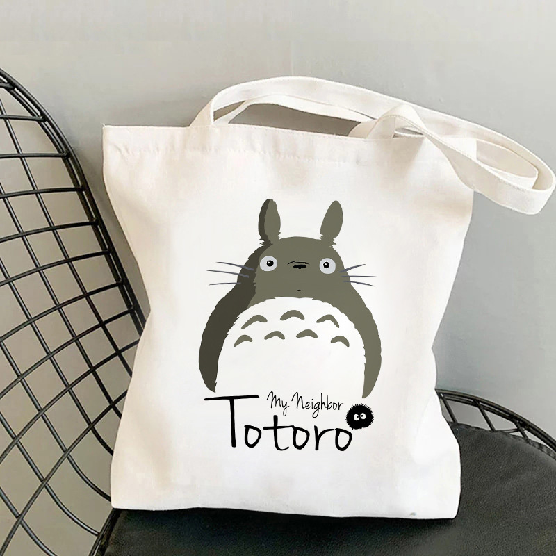 Totoro de dibujos animados impreso bolsa de lona bolso de hombro estudiante casual bolsa plegable bolsa de compras portátil Comercio exterior transfronterizo