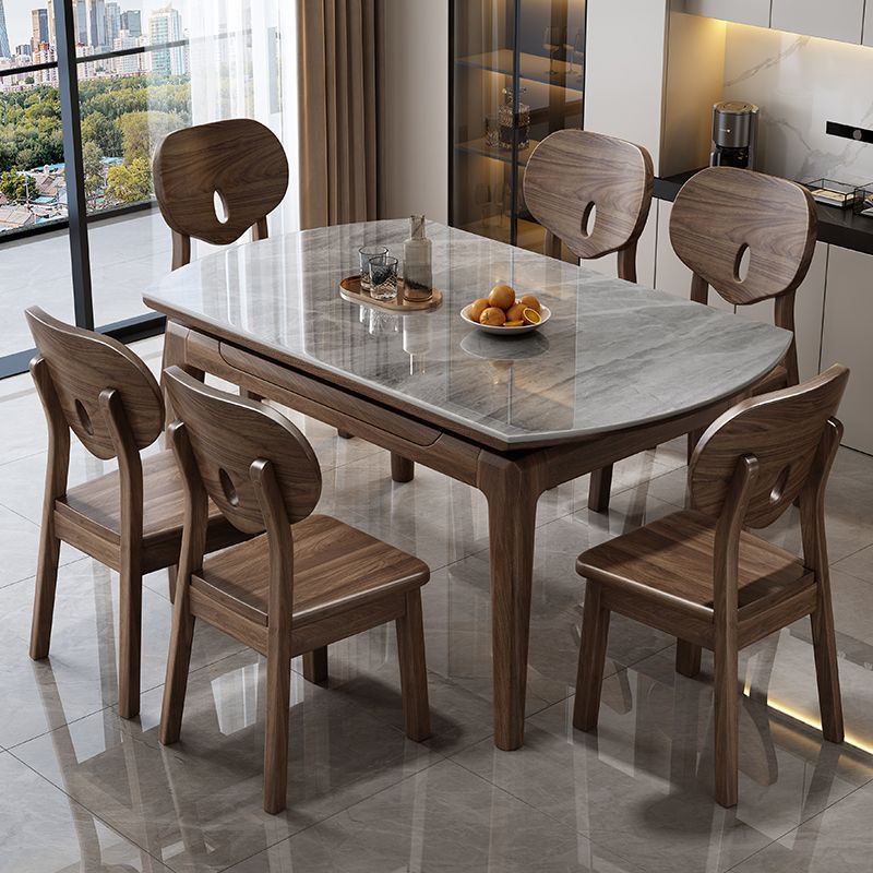 Nordic Slate Solid Wood Dining Table Combination Small Apartment Induction Cooker Telescopic Folding Modern Simple Home Dining Table