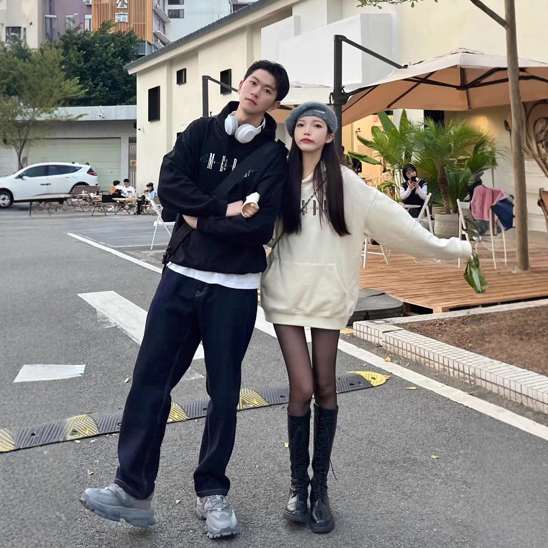 MEDM KASS 패션 브랜드 가을 후드 스웨터 남녀 미국 스트리트 커플의 느슨한 캐주얼 탑
