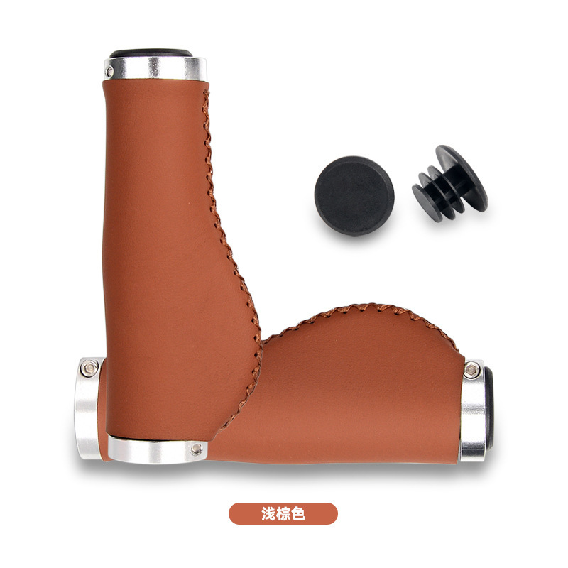 Bicycle Cowhide Handlebar Cover Mountain Bike Retro Locking Handlebar Cover Anti-Slip Pu Leather Hand-Stitched Bicycle Anti-Slip Cover Handlebar Cover