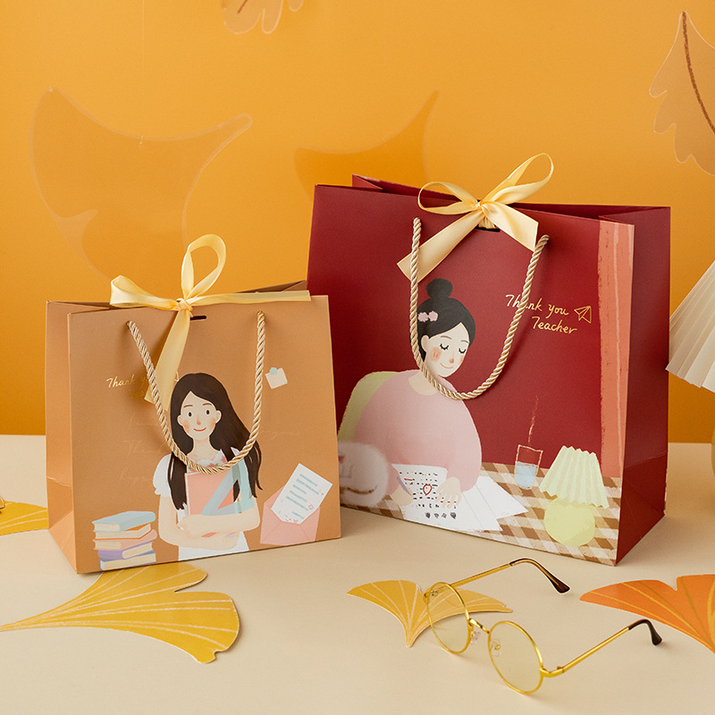 感恩教师节日礼物包装袋ins高级感手提礼品袋创意简约儿童纸袋子