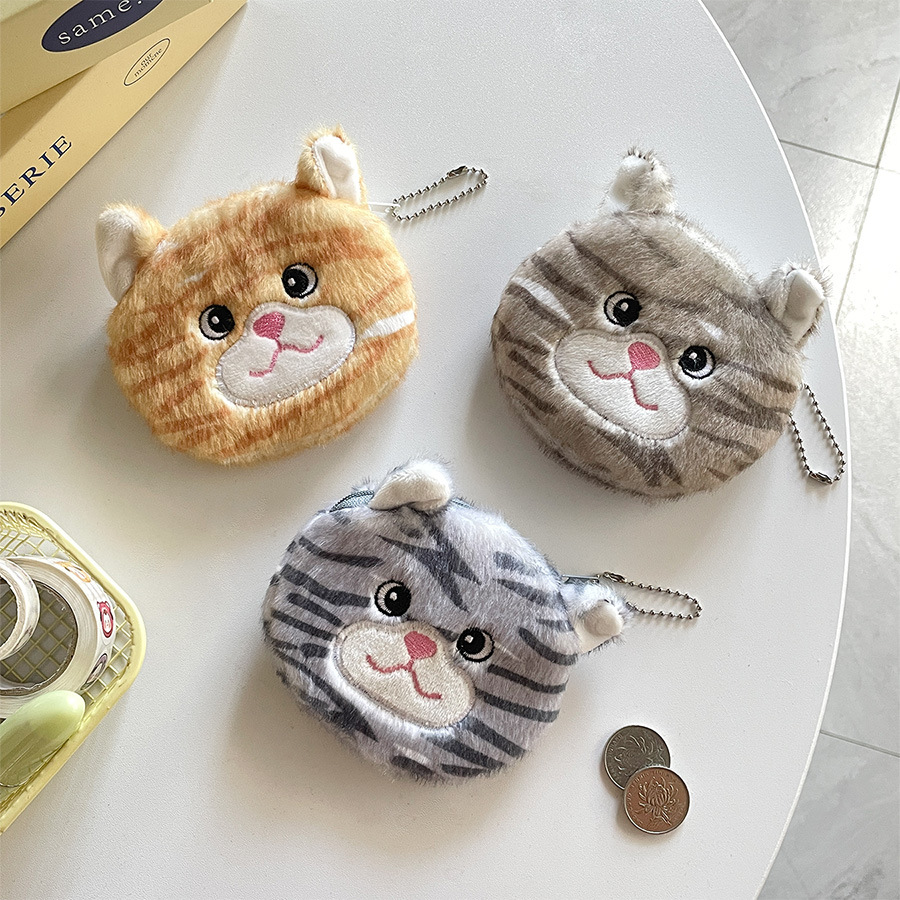 Coin Purse Bags Type Kid'S Stripe Cat Plush Zipper Kids Wallets