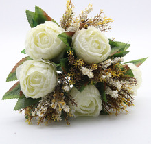 欧式仿真花 五色高档假花客厅家居装饰把花 婚庆包芯牡丹玫瑰绢花