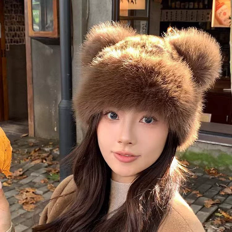 Ретро леопардовые Bear уши плюшевый монгольская шапка стильная универсальная осень и зима imitation fur утолщенная теплая ушная чаша