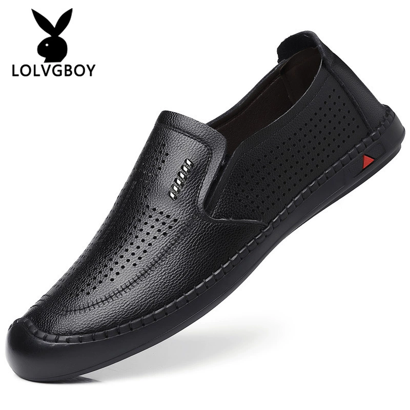 Shoes for leather shoes, men's summer breathable non-slip work casual footwear for leisure, genuine leather, soft sole