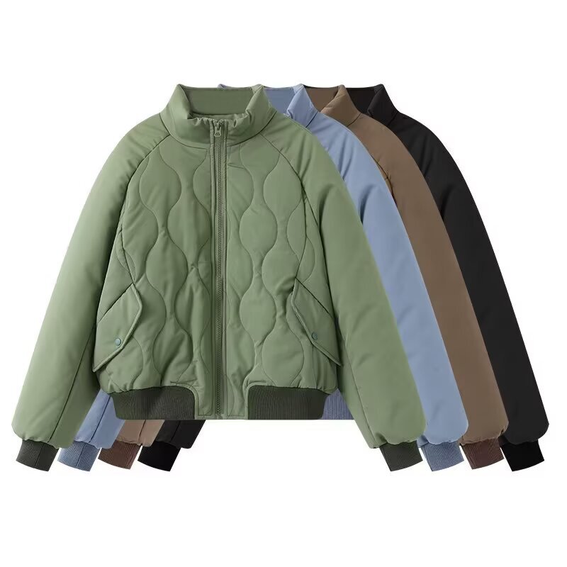 American Vintage Stand Collar Tops Women Autumn and Winter 2025 down Cotton Padded Jacket Quilted Zip-Up Cardigan Cotton-Padded Jacket