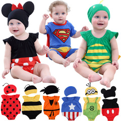 Baby Bodysuit for Boys and Girls, Short-Sleeve Romper, Diaper Cover, Cartoon Climbing Suit, Thin Summer Outfit