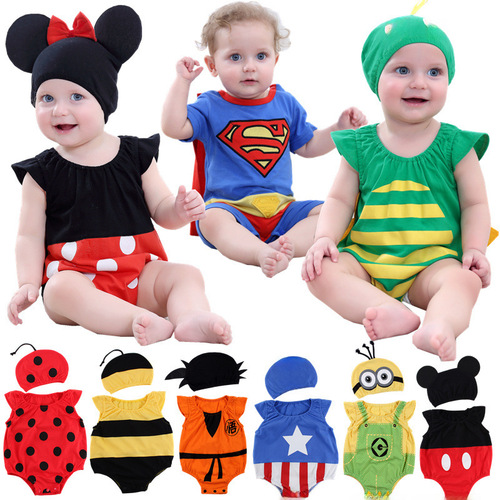 Baby Bodysuit for Boys and Girls, Short-Sleeve Romper, Diaper Cover, Cartoon Climbing Suit, Thin Summer Outfit