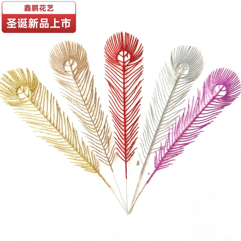 Nuevo corte transfronterizo 39cm decoraciones para el hogar centro comercial Navidad decoración de polvo de oro hojas de pavón