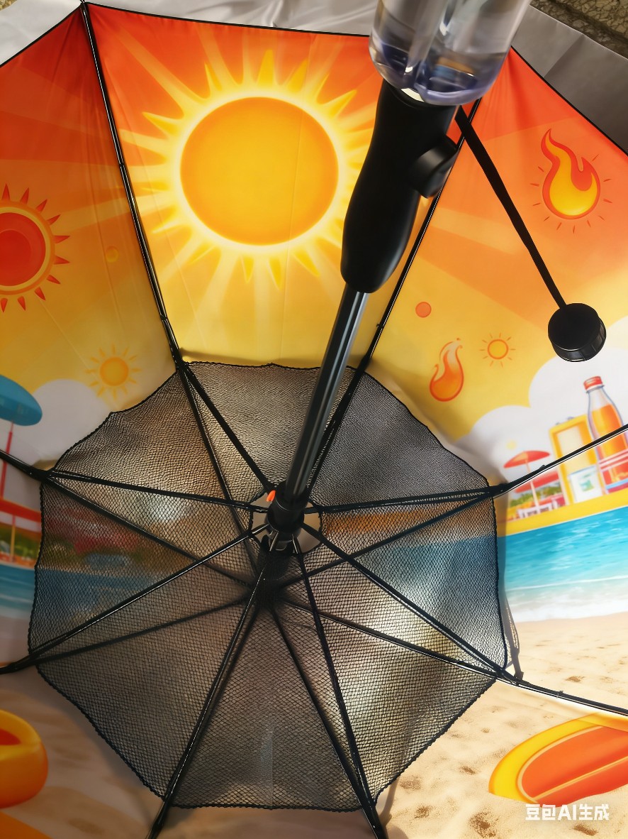Paraguas de ventilador en aerosol de tecnología negra imprescindible para viajes de verano, protección solar, artefacto de enfriamiento, sombra portátil