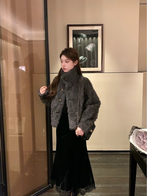 【瑞秋日记】立领环保皮草仿水貂皮毛一体女短小个子外套毛毛上衣|undefined