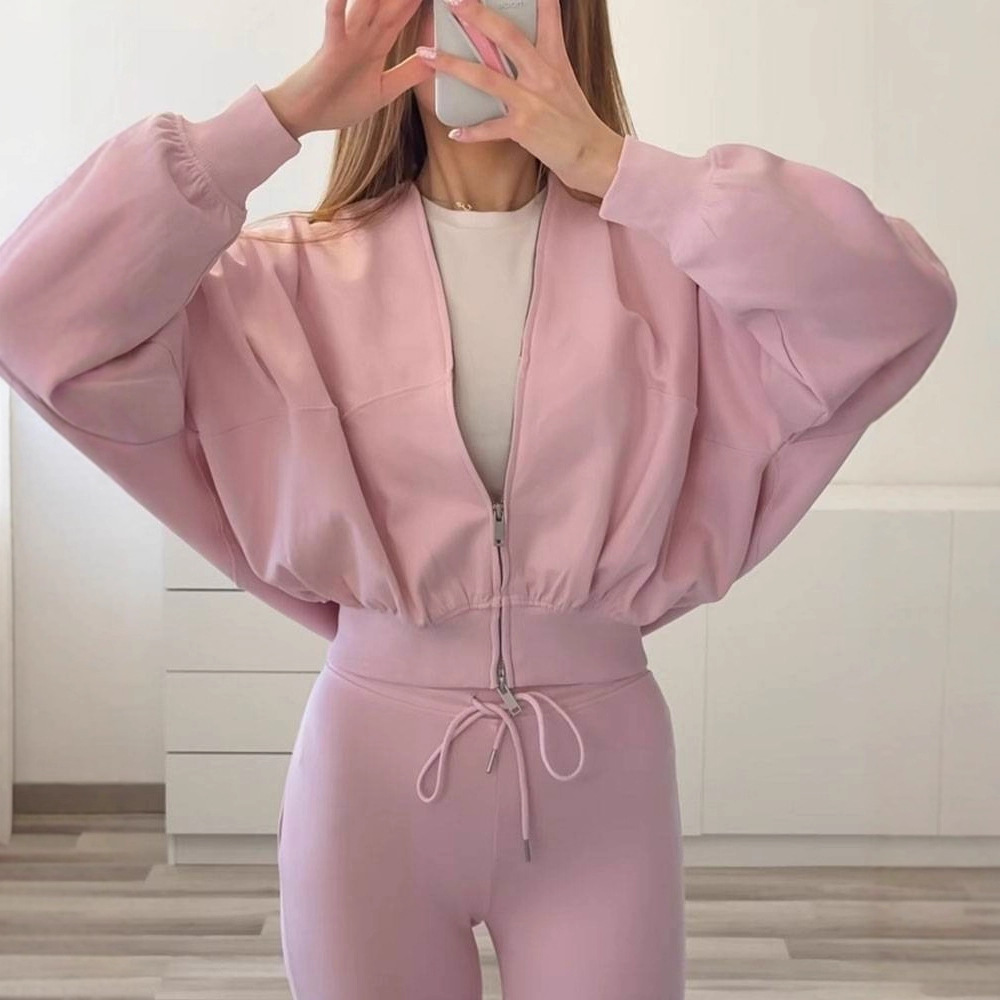 Cross-Border Women's Spring And Autumn New Fashion Casual Style Sports Suit Bomber Jacket Flared Pants Set_voghion.com