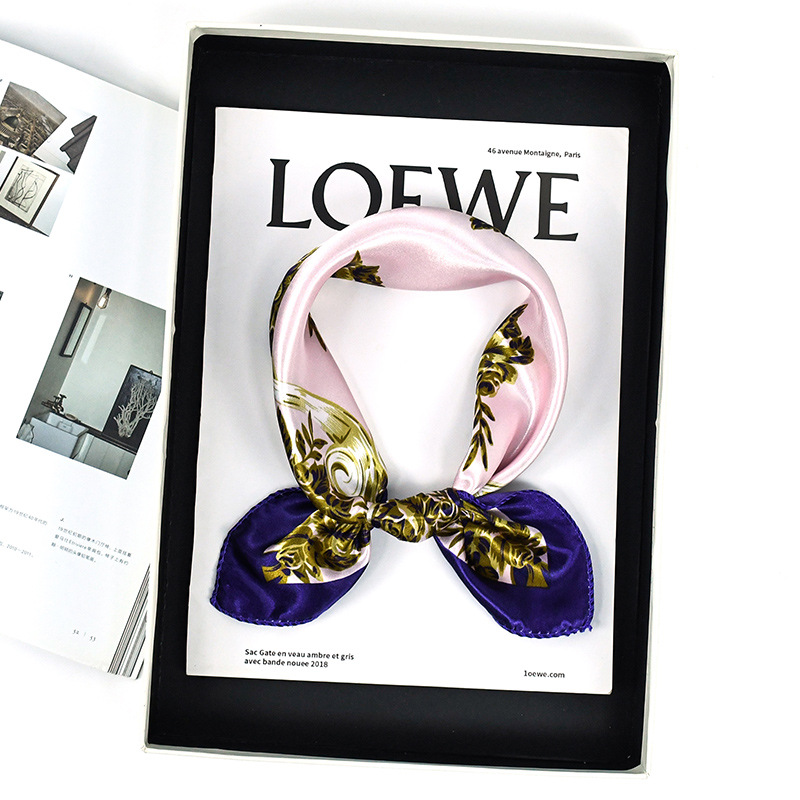 Alta sensación de primavera impresa pañuelo 50 color cuello de cor corta pañuelo cuadrado de color flor francesa retró pañuelo de seda damas