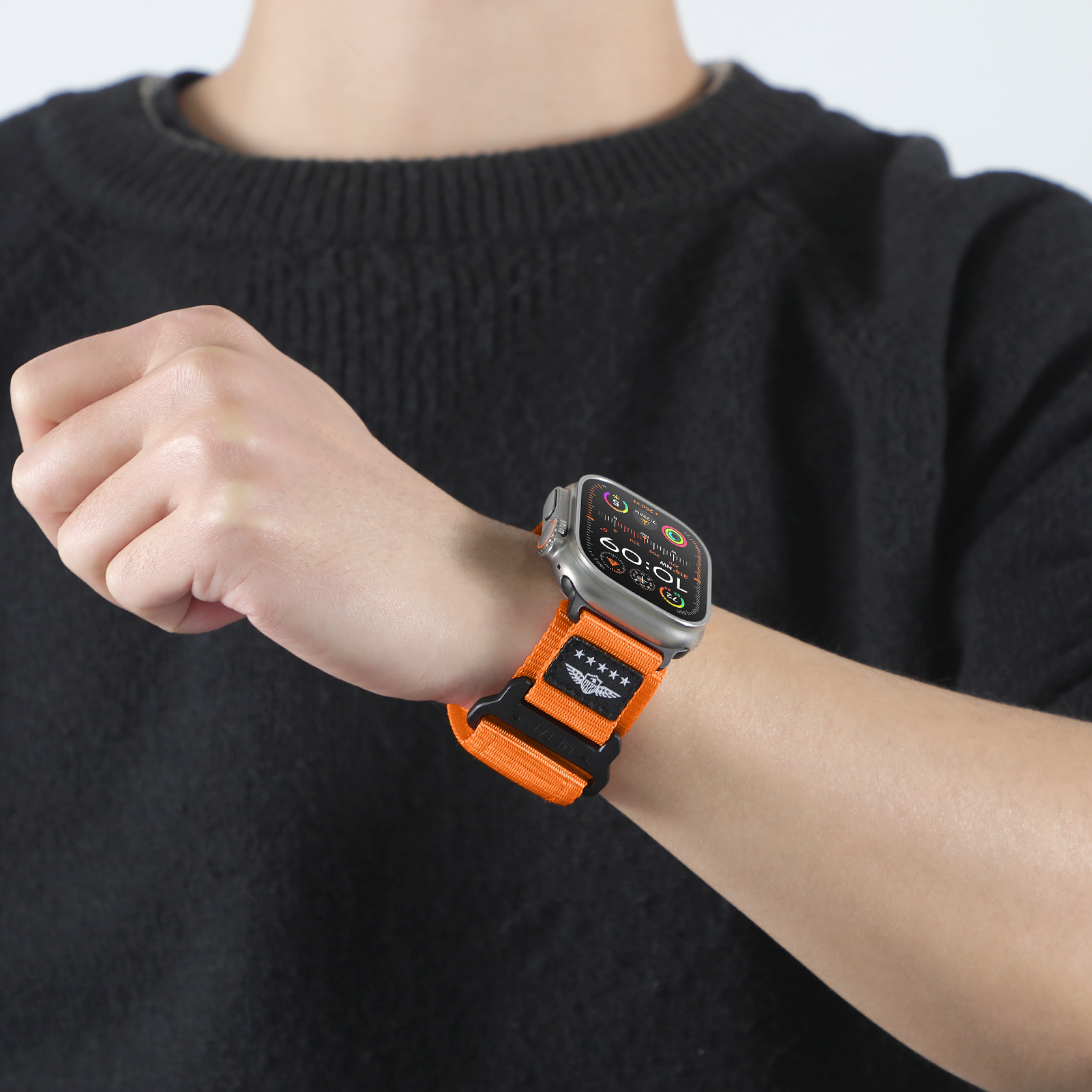 Military green black and white woven silk strap