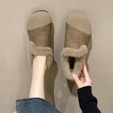 磨砂毛毛鞋女冬季外穿2025新款一脚蹬时尚复古豆豆鞋加绒勃肯棉鞋