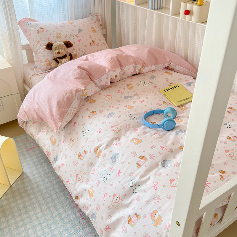 Ropa de cama de tres piezas para dormitorio de estudiantes de algodón puro 100 funda de edredón de sábana individual para dormir desnuda