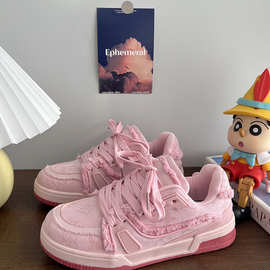 粉色鞋子男鞋板鞋男款2025新款 夏季面包鞋增高情侣休闲运动鞋女