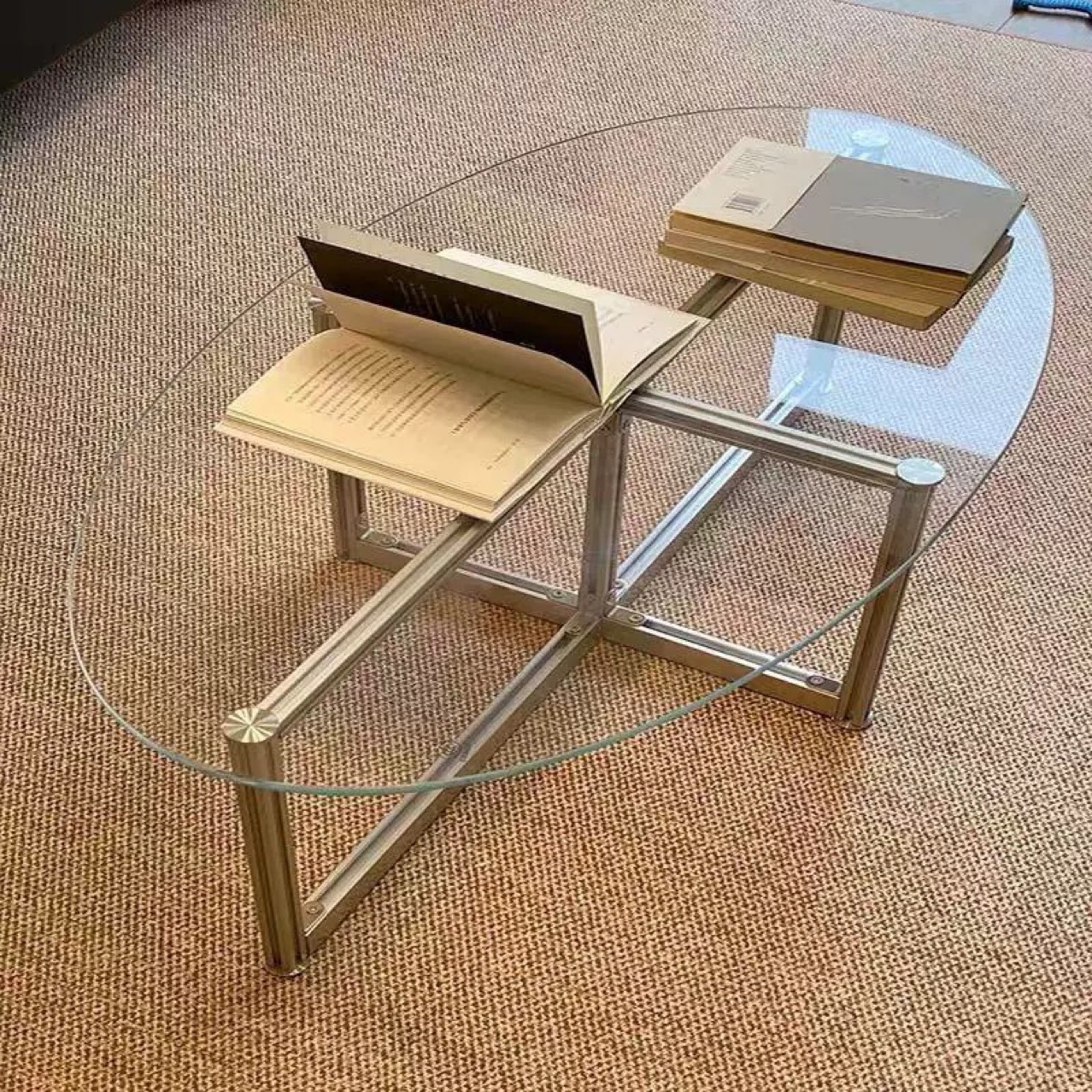 노르딕 레트로 강화 유리 커피 테이블 타원형 현대 간단한 홈 바우 하우스 작은 아파트 알루미늄 테이블