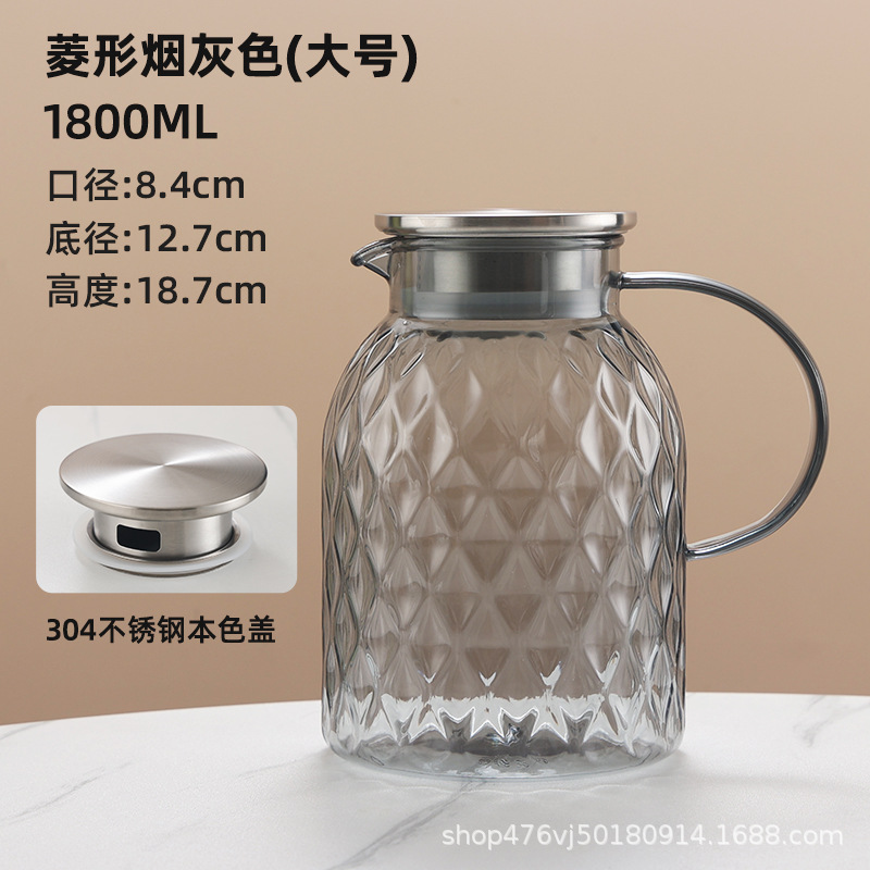 1800ML 회색 짧은 마름모 주전자-304 강철 뚜껑
