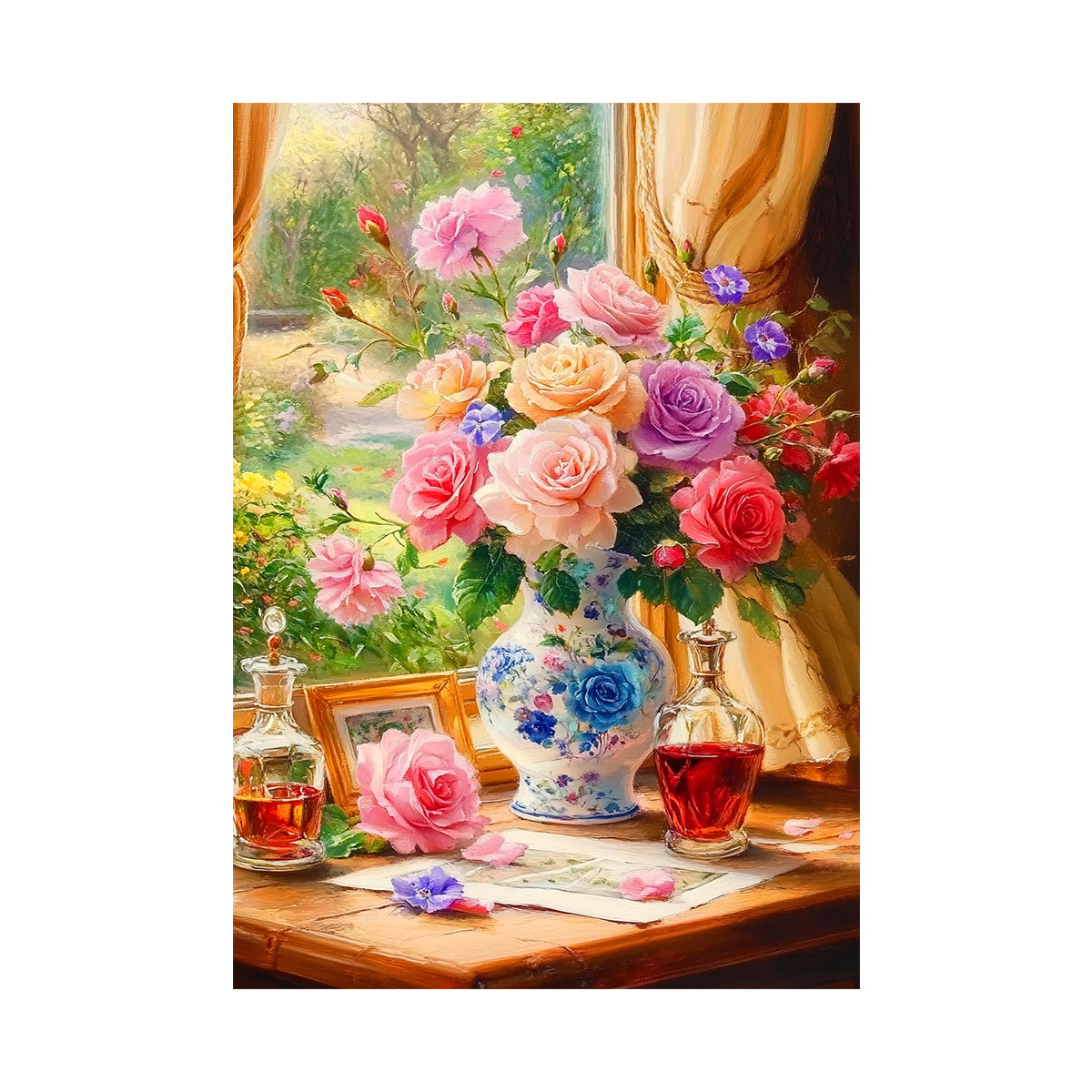 Tela de Algodón Importada, Punto de Cruz de la Mona Lisa, Rosas en el Alféizar de la Ventana, Nuevo Diseño Floral Simple, Patrón Pequeño de Punto de Cruz image 5