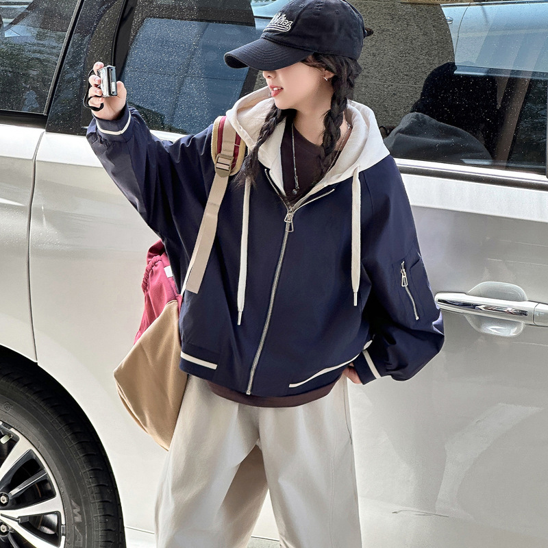 女童外套秋装2025新款儿童洋气假两件连帽外套中大童时尚冲锋衣潮|undefined