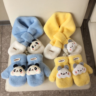 Children's Scarf Gloves Autumn and Winter Thickened Warm Cute Panda Rabbit Cartoon Baby Scarf Plush Scarf