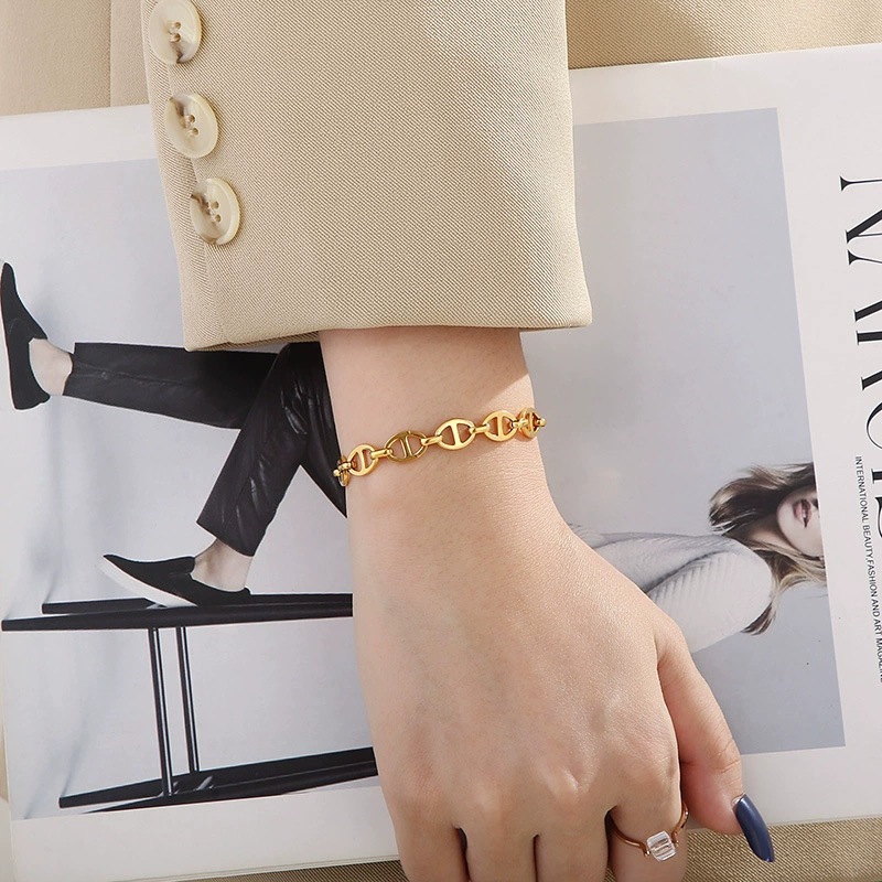 Fashionable brand metal chain stainless steel, bracelet, European style, simple and elegant design