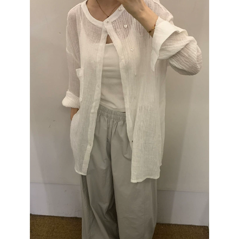Summer cardigan, shirt with a round collar, cotton and linen