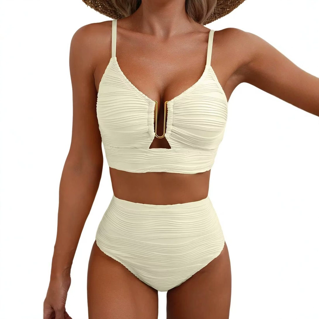 2025 новый бикини европейский и американский кросс-бордер однотонный пуш-ап утягивающий эффект высокая талия сексуальное бикини высококачественный купальник для женщин