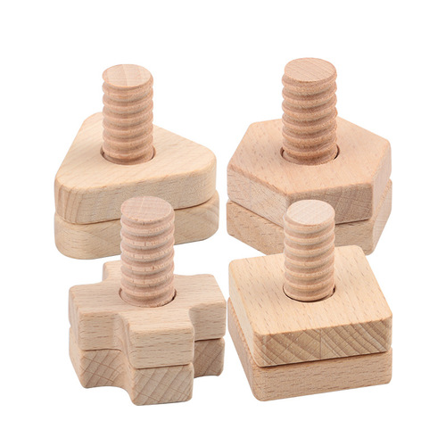 Matching Geometric Shape Baby Wooden Screw Nut Assembly Toys, Woodworking Material Wholesale