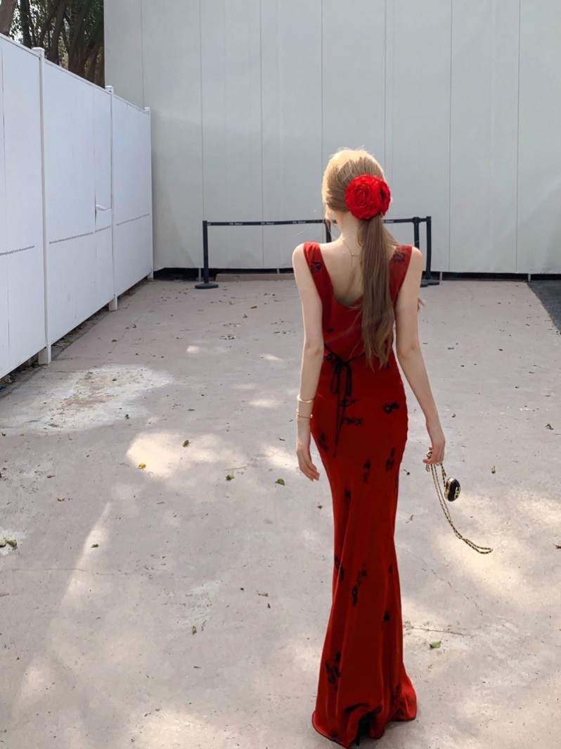 Shiffon retro red summer dress