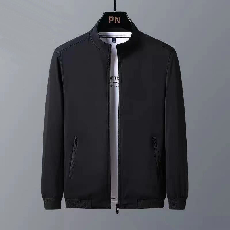 Plus-Size Loose Solid Color Jacket for Big Belly Dads, Stand Collar Top for Men, Extra-Large Fat Guy Jacket