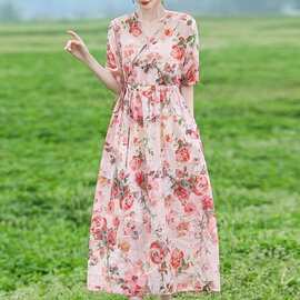 棉麻连衣裙大码女装亚麻时尚大摆裙宽松夏季气质显瘦印花裙子夏季