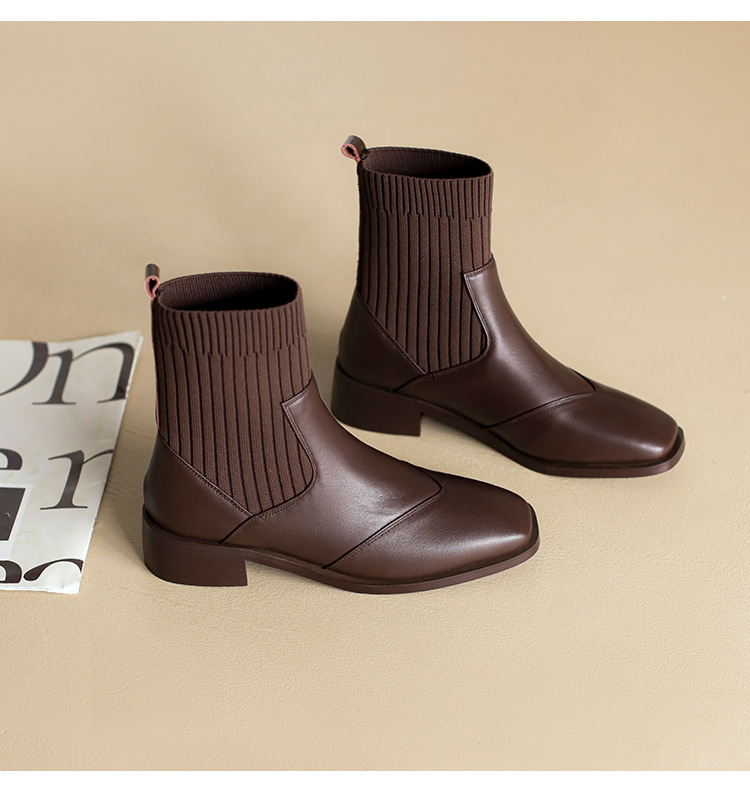 Women's Boots Square Toe Thick Heel Warm Plush Ankle Boots_voghion.com
